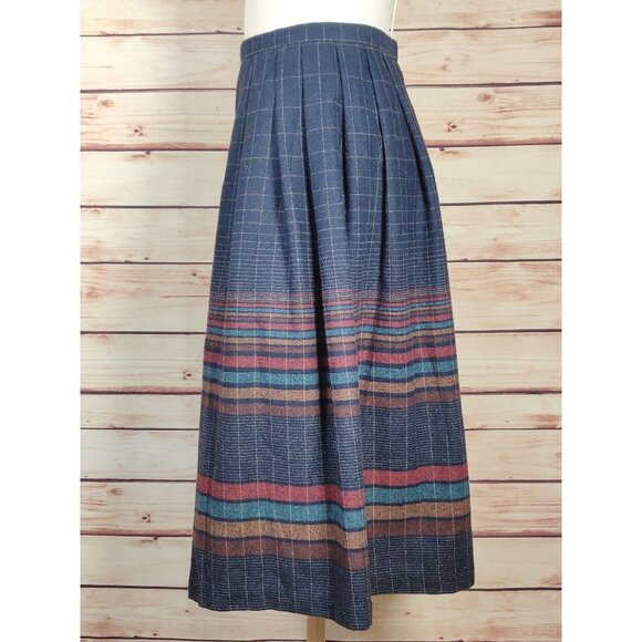 Vintage Century Boston Blue Wool Pleated Plaid/Grid A-Line Midi Dress - Picture 6 of 9